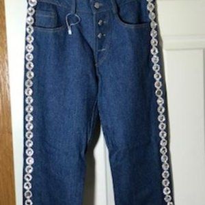 Collina Strada - 4 Button Front Crop Jean -Gems, Baubles & Bling Front Pant Legs